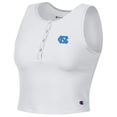 UNC Logo White Ribbed Henley Crop Tank